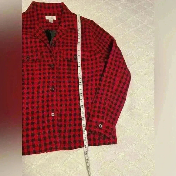 Red and black gingham jacket with 2 front working pockets, size M - Picture 3 of 6